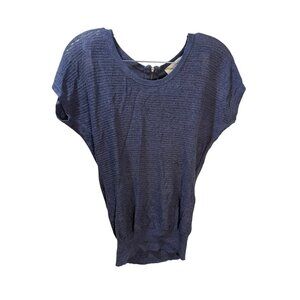 Loft Petite Womens Blue Textured Short Sleeve‎ Top With Back Zipper
